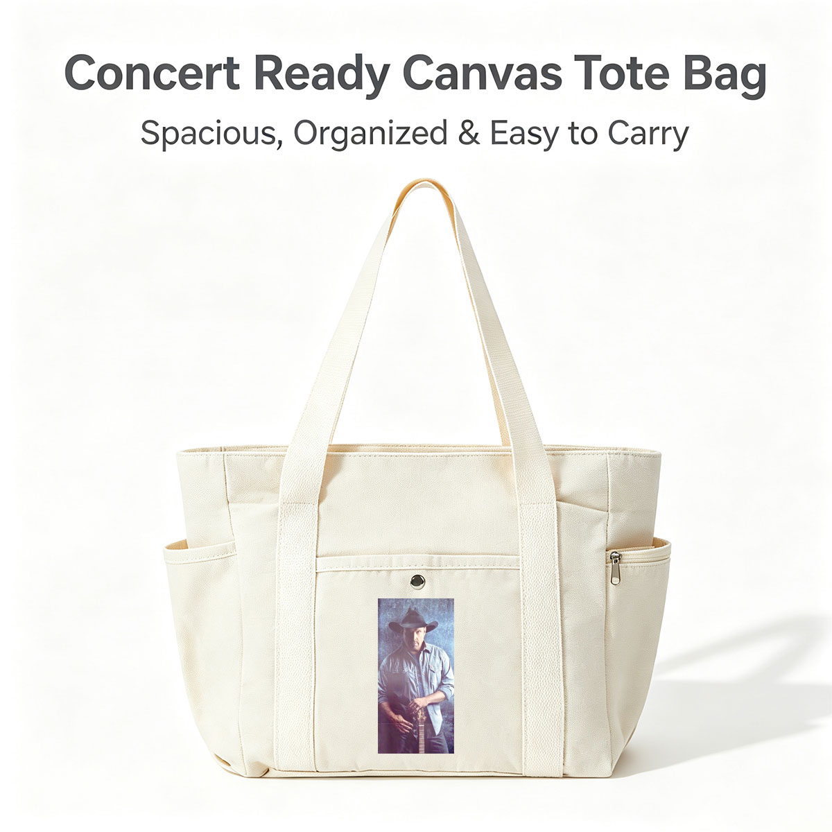 Garth Brook in Cowboy Hat Holding Guitar Against Textured Background - Multi-pocket bags