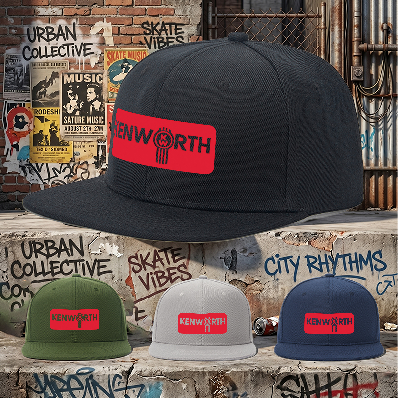 Flat Brim Baseball Cap Kenworth Logo Print Streetwear Underground Skate Style Basketball Court Skate Park Urban Outfit for Skaters Rappers Streetwear Enthusiasts