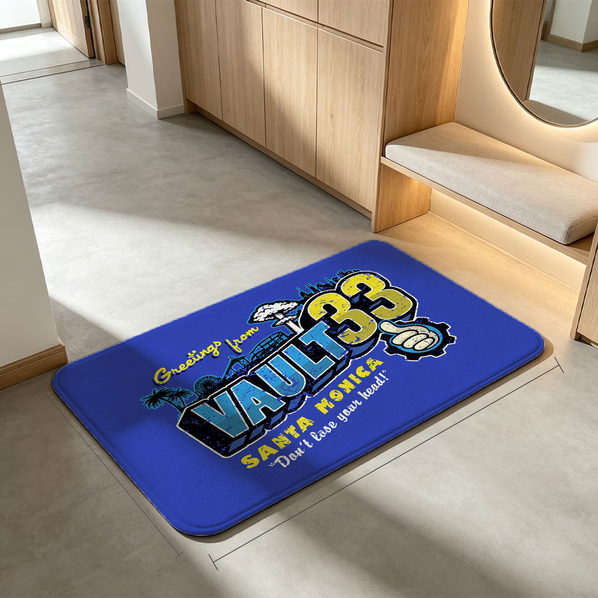 Greetings from Vault 33 Santa Monica - Don't Lose Your Head! - Flannel floor mat