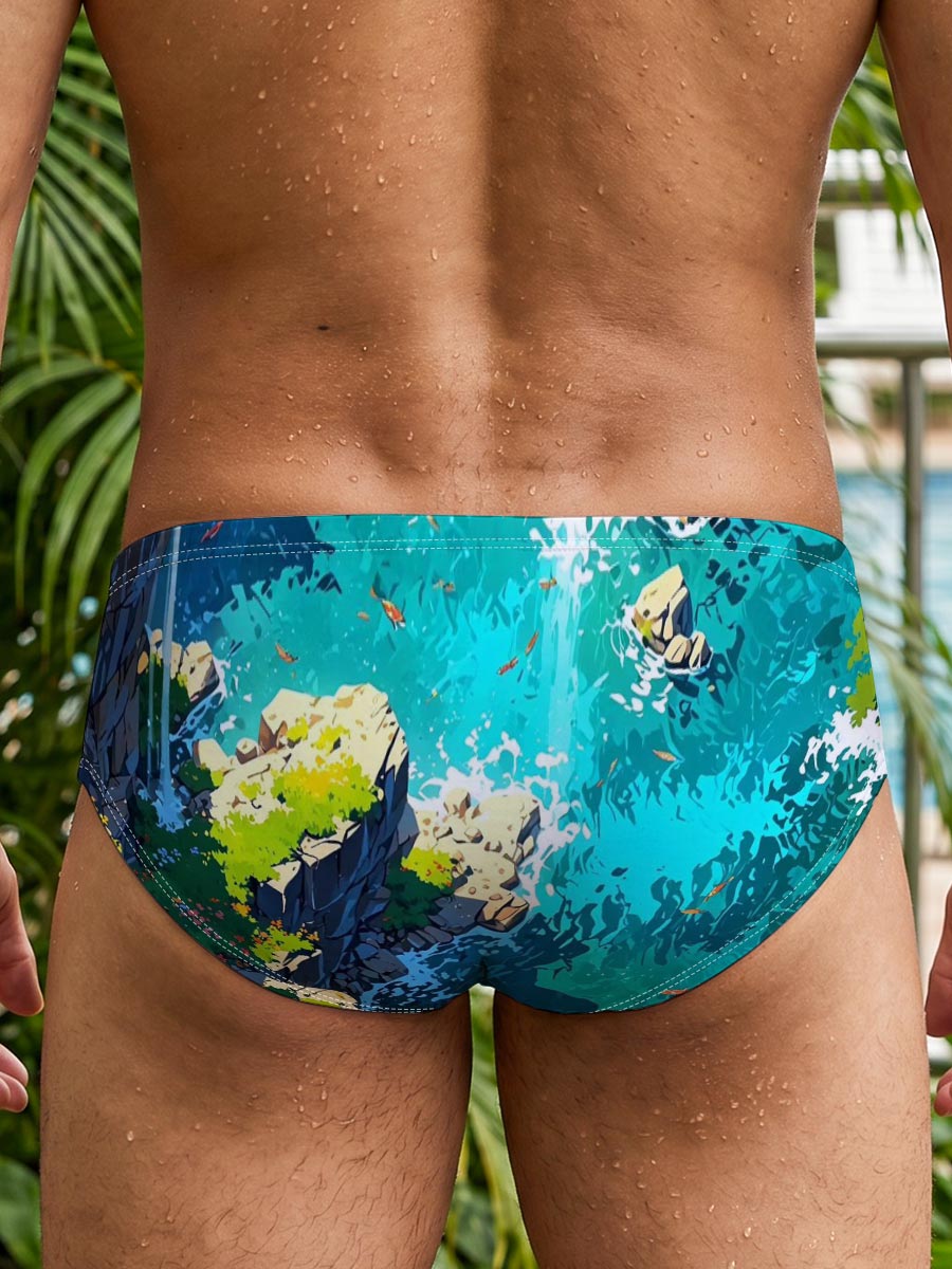 Crystal Clear Waterfalls in a Lush Canyon -  Men's swim trunks