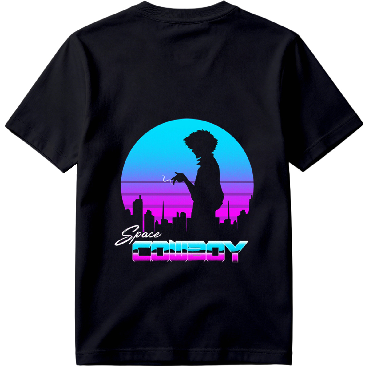 Space Cowboy - Silhouette of a Man Against a Neon Cityscape - Tee