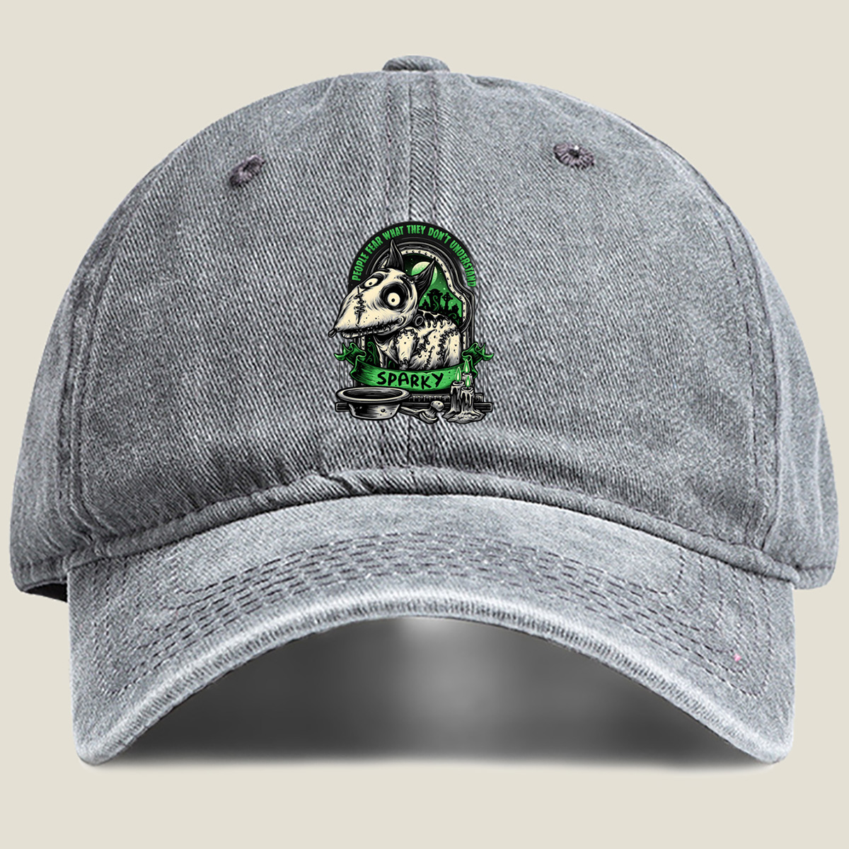 Sparky the Frankenstein Dog - Washed Denim - Baseball Cap