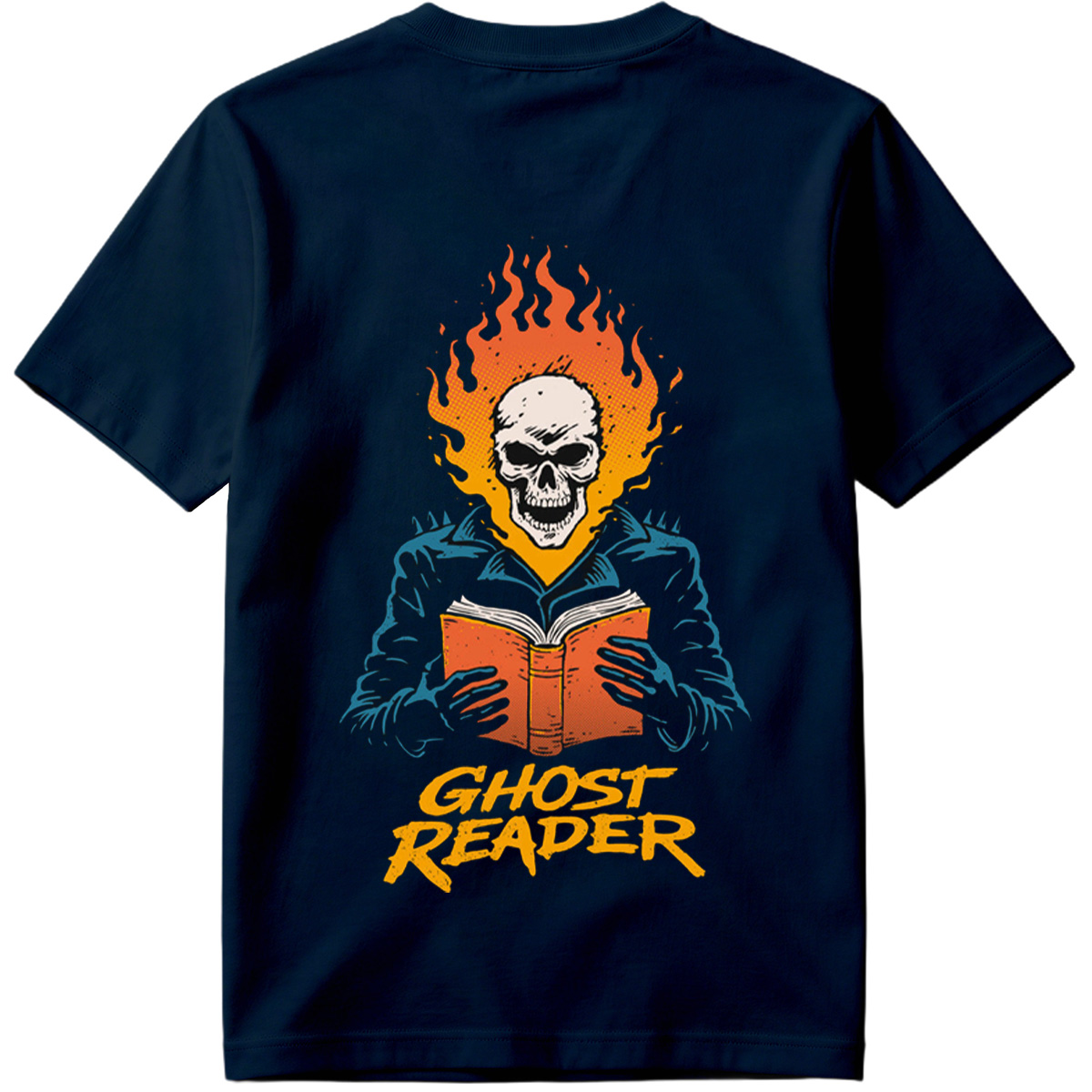 Ghost Reader: Skull with Flames Reading a Book - Tee