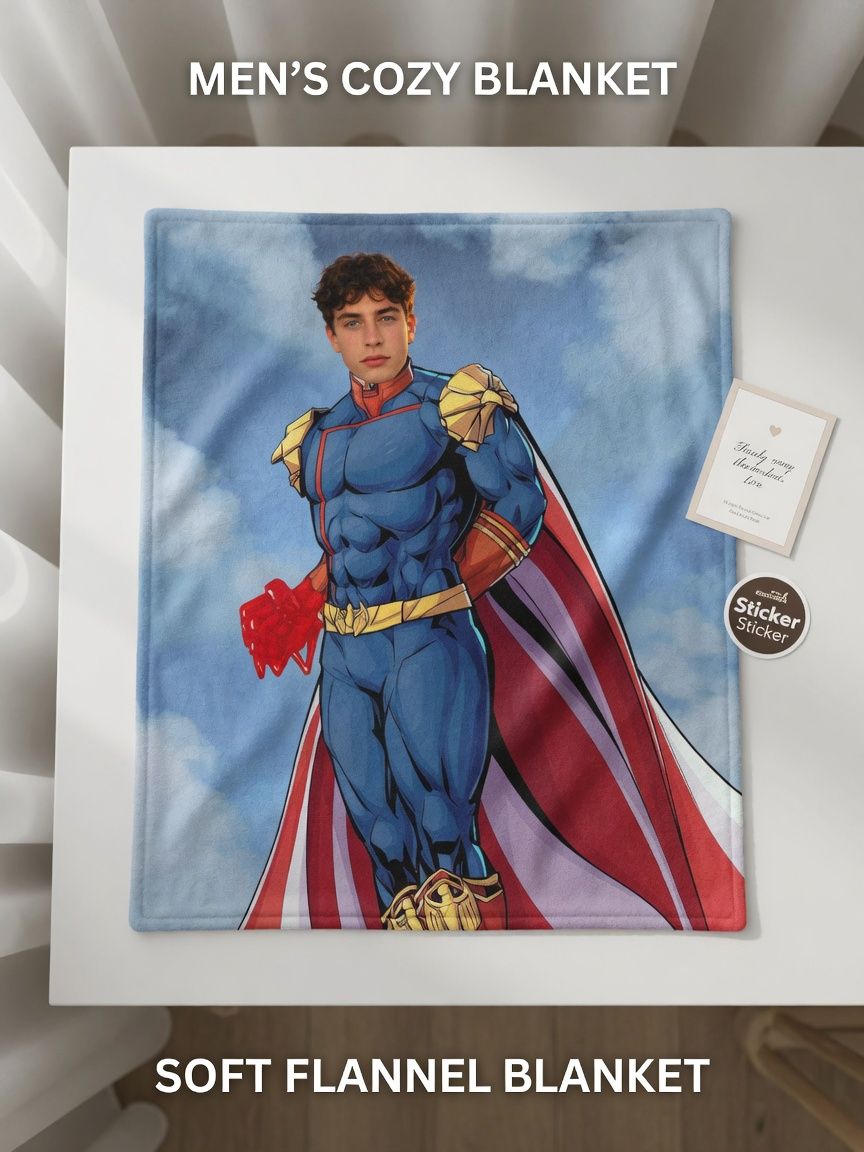 Custom Face Photo Flannel Blanket Personalized Superhero Comic Throw Ultra Soft Anti Pilling Cozy Keepsake Gift