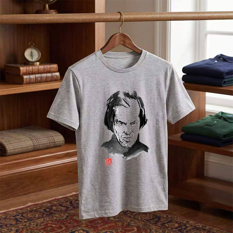 Abstract Portrait of a Man with Expressive Features and Red Seal - Tee