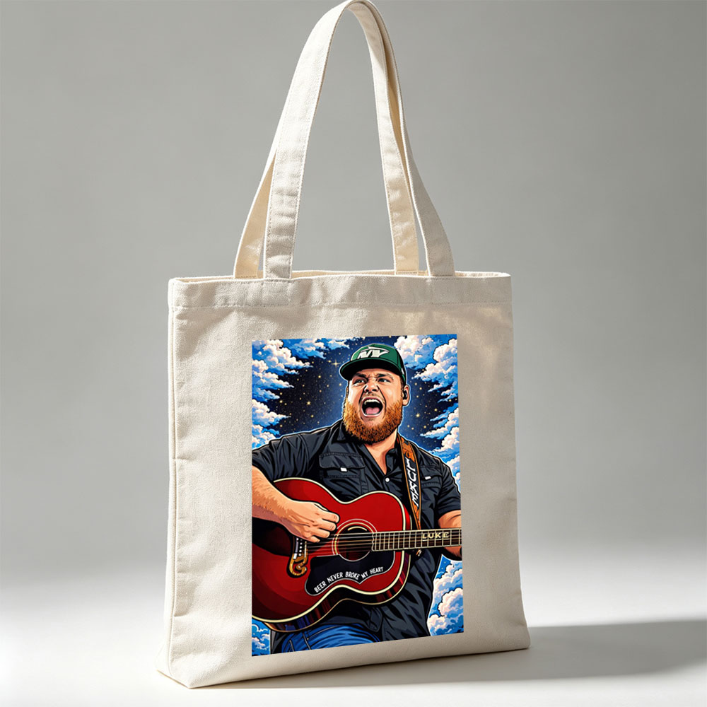 Luke Combs Singing with Acoustic Guitar Under Starry Sky - Canvas tote bags