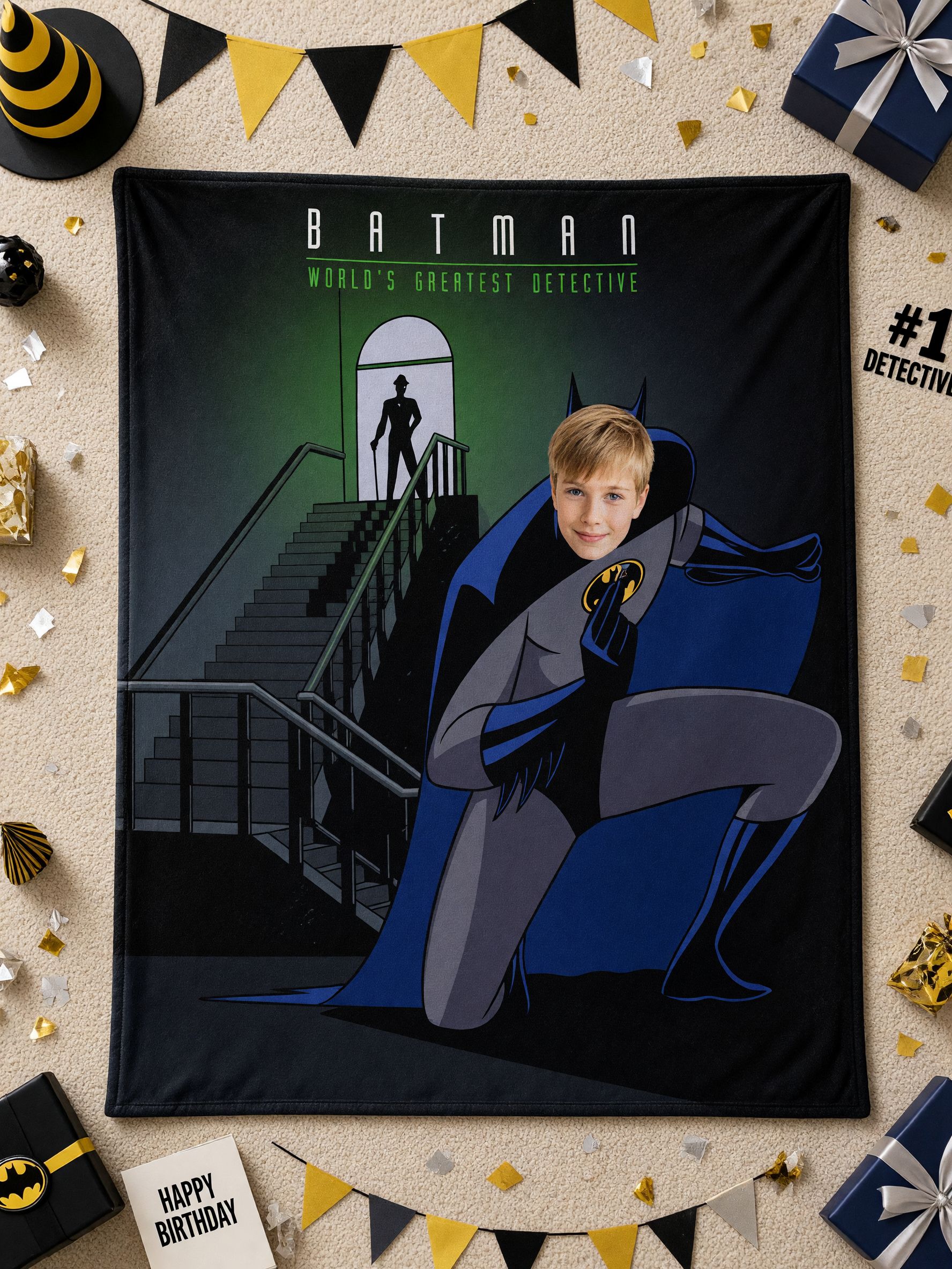Custom Photo Face Superhero Detective Throw Blanket Personalized Ultra Soft Flannel Fleece Bed Couch Keepsake Gift