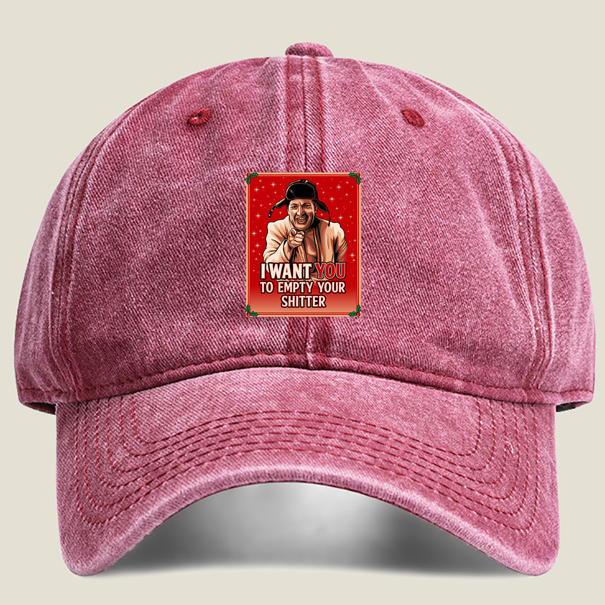 I Want You to Empty Your Shitter - Russian Christmas Poster Parody - Washed Denim - Baseball Cap
