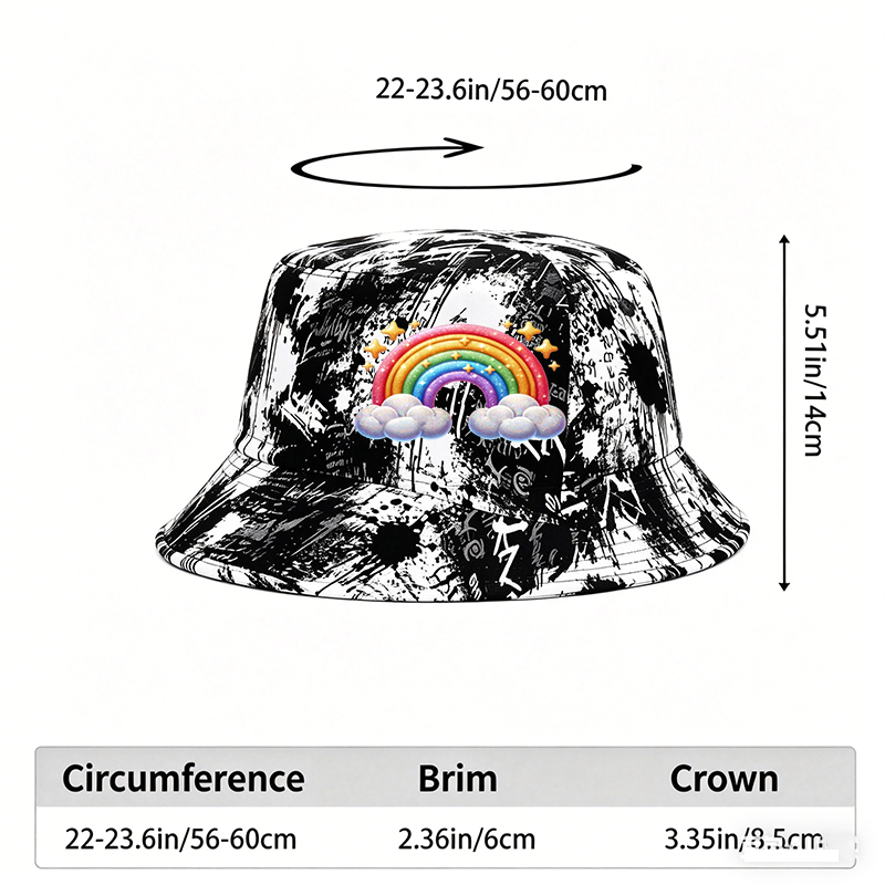 Unisex Classic Graffiti Bucket Hat with Rainbow Cloud Print and Sparkle Stars Design | Casual Outdoor Sun Protection Hat for Men Women | Perfect for Beach Travel Daily Wear