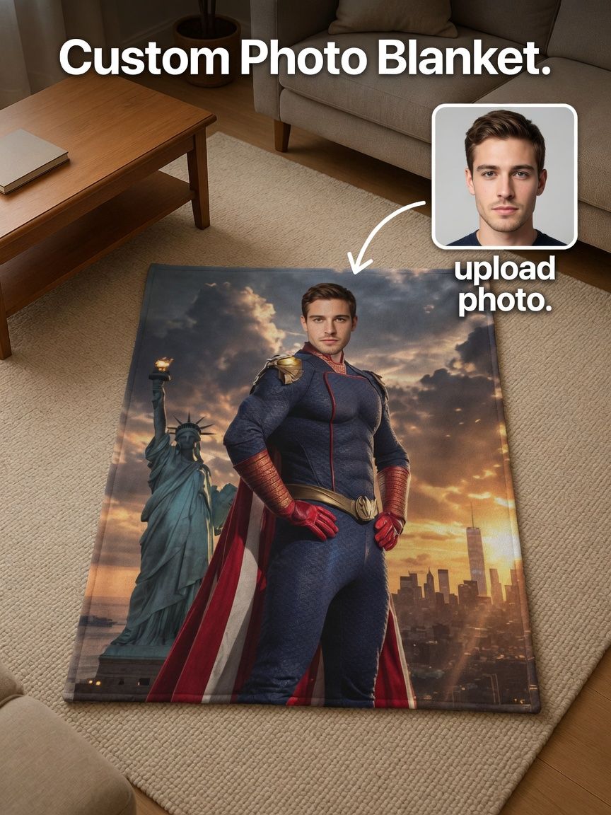 Custom Superhero Face Flannel Blanket Personalized Photo Throw Skin-Friendly Warm Fleece Blanket for Bed Sofa Couch
