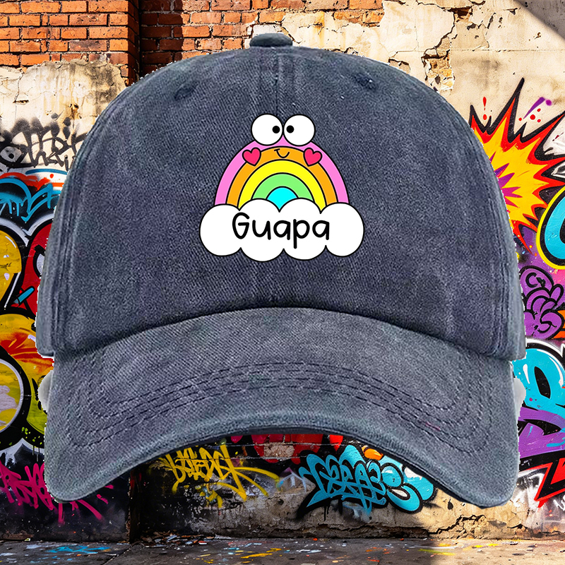 Men's Printed Washed Cotton Hat with Rainbow and Heart Design, Casual Round Brim Summer Lightweight Cap for Outdoor Activities, Beach, Travel, and Daily Wear, Suitable for Young Adults and Fashion-Loving Men