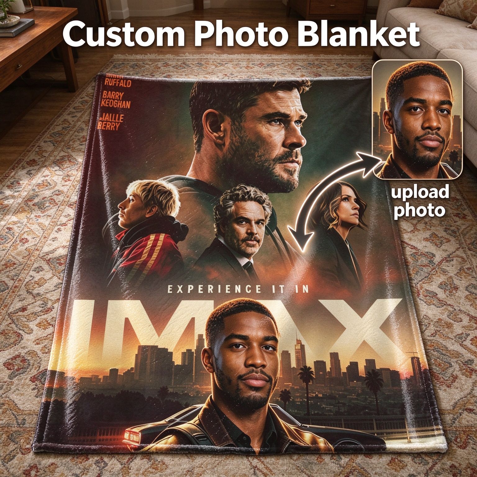 Custom Photo Face Flannel Blanket Personalized Movie Poster Throw Anti-Pilling Warm Fleece Bed Cover for Family Gift