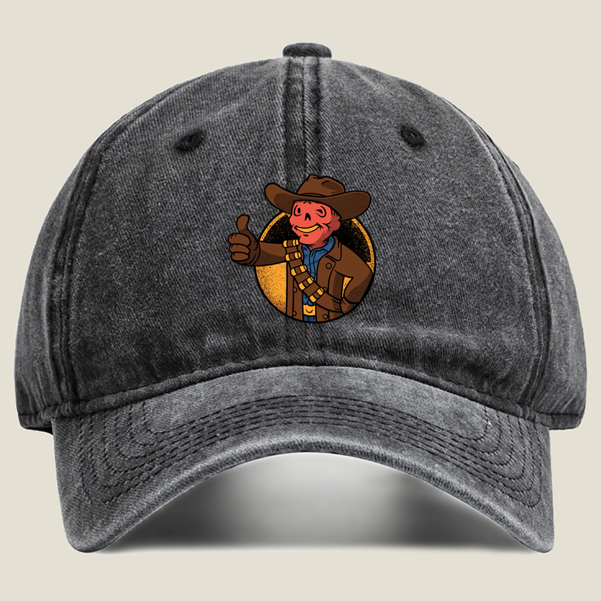 Cowboy Skeleton Thumbs Up - Washed Denim - Baseball Cap