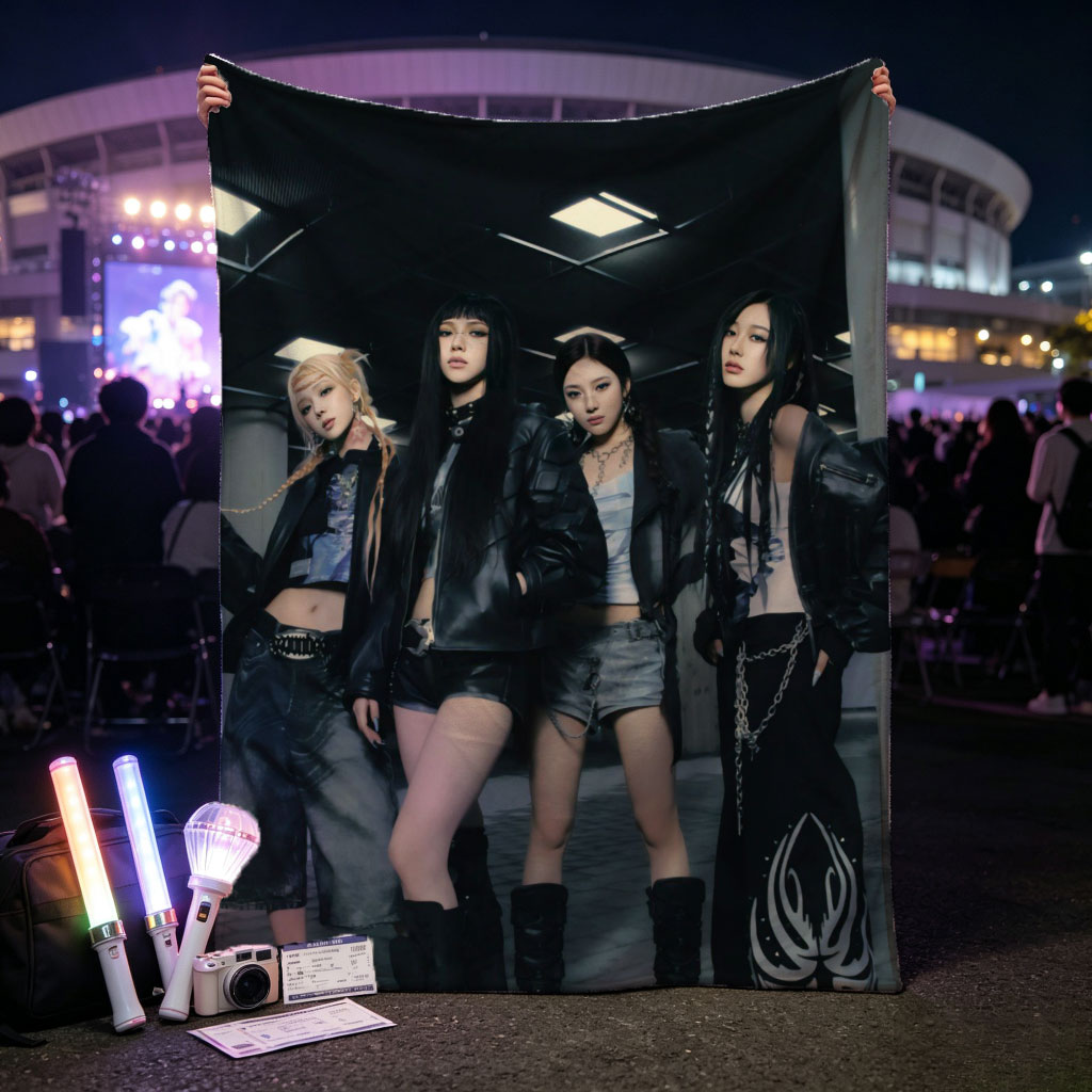 BLACKPINK in Underground Style - Four Members Pose in Edgy Leather Outfits with Bold Fashion Statements - Blankets