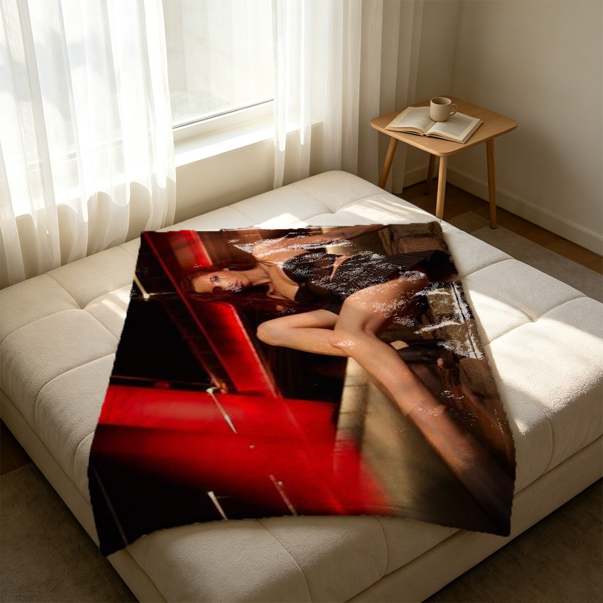 Two Women in Lingerie on Couch - Blanket