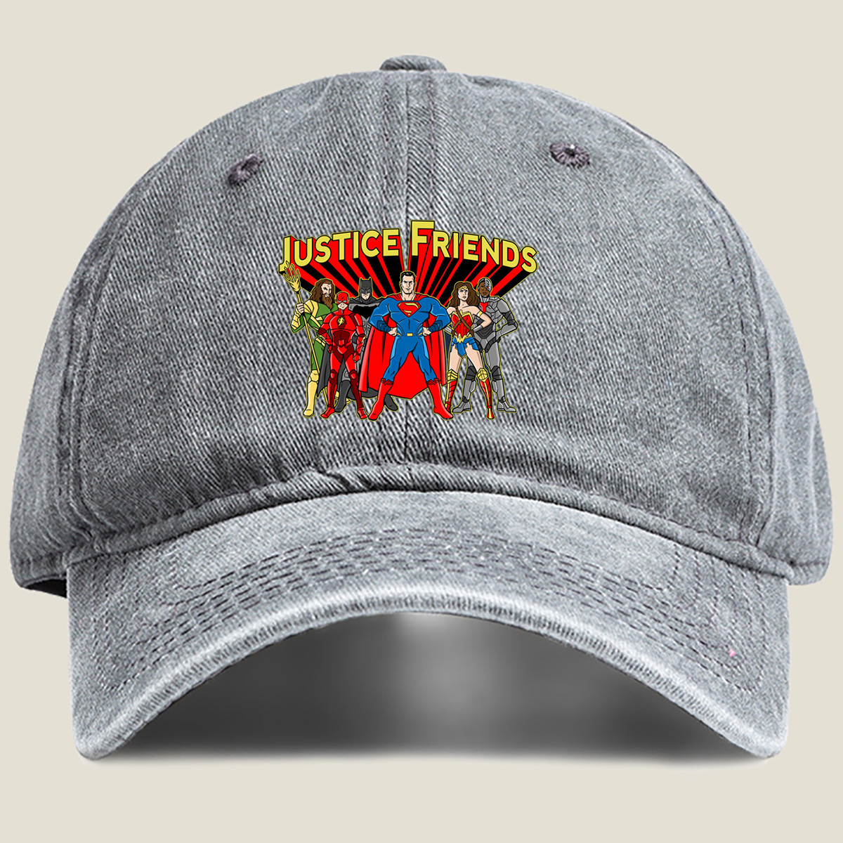 Justice League: Superman, Batman, Wonder Woman, The Flash, Aquaman, Cyborg - Washed Denim - Baseball Cap