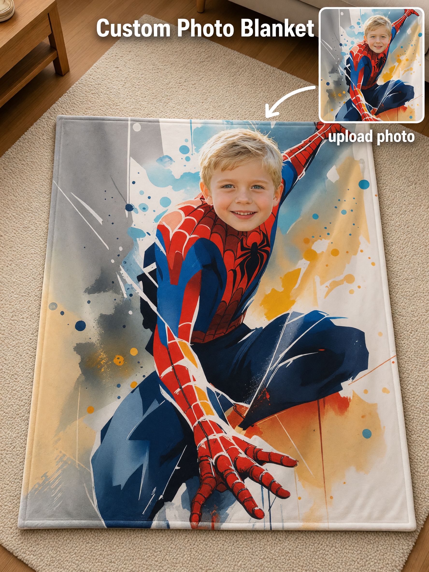 Custom Photo Face Superhero Blanket, Personalized Soft Flannel Throw for Kids and Adults, Ideal Birthday Gift