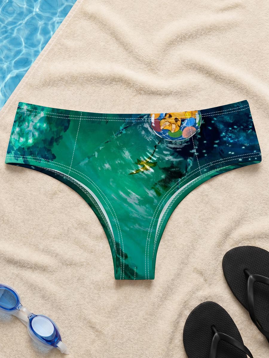 Pikachu floating on a colorful ring in a serene, turquoise pool with fish swimming below. -  Men's swim trunks