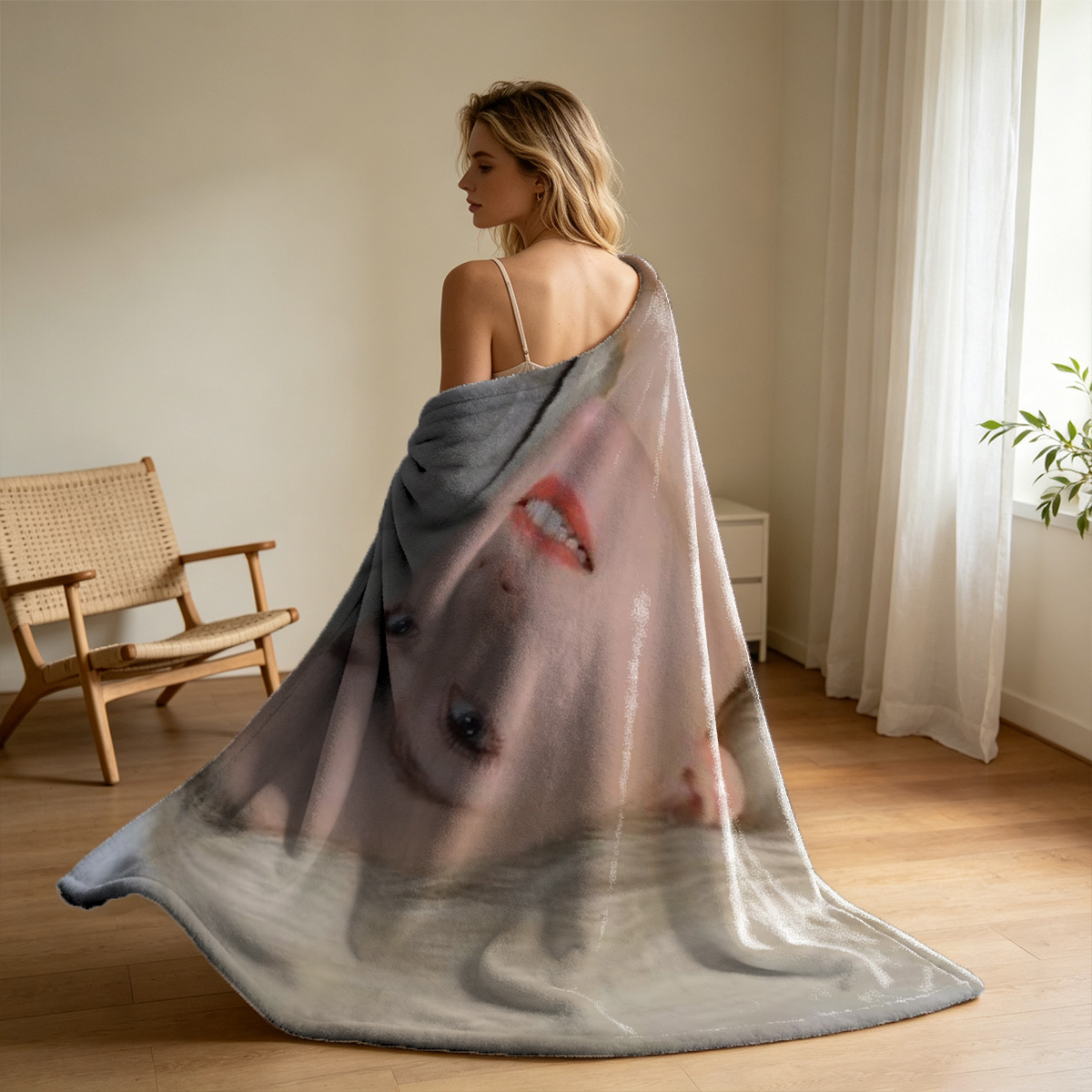 Nude Japanese Actress on Bed - Blanket
