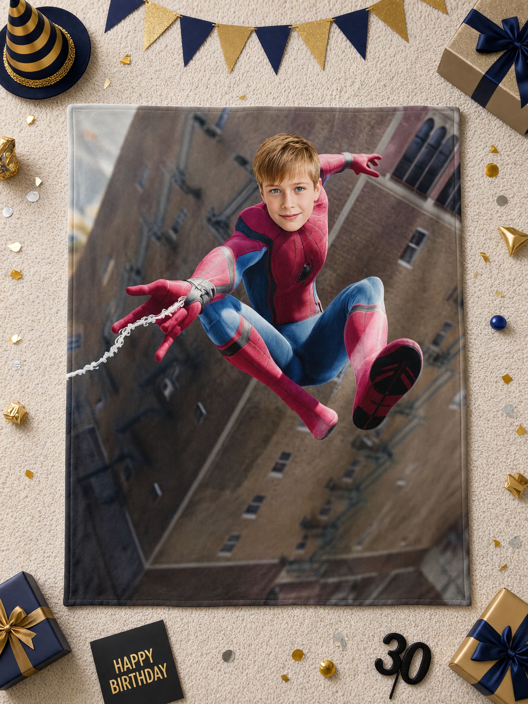 Custom Photo Face Superhero Flannel Throw Blanket Personalized Fleece Bedding Wrap for Couch Sofa Ideal Keepsake