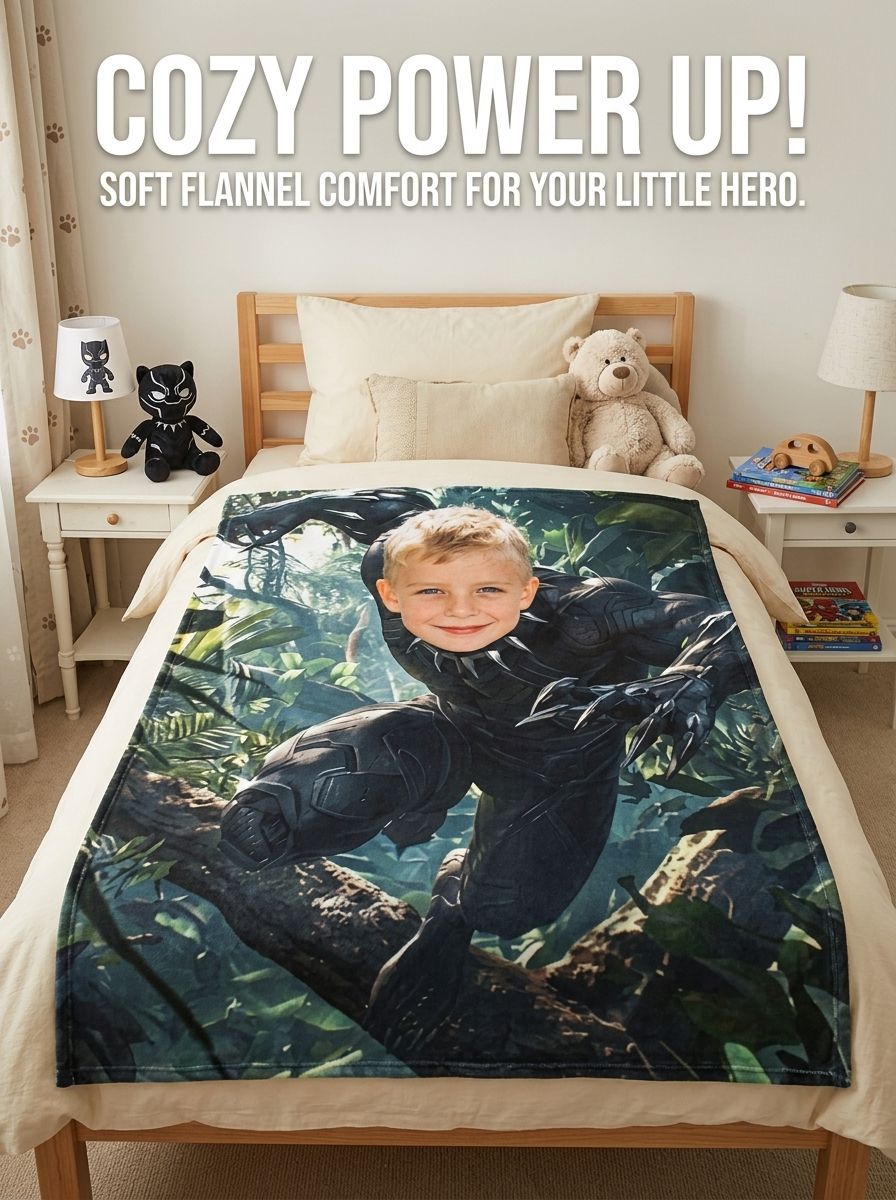 Personalized Superhero Face Blanket Custom Photo Flannel Fleece Throw Skin Friendly Anti Pilling Cozy Birthday Gift