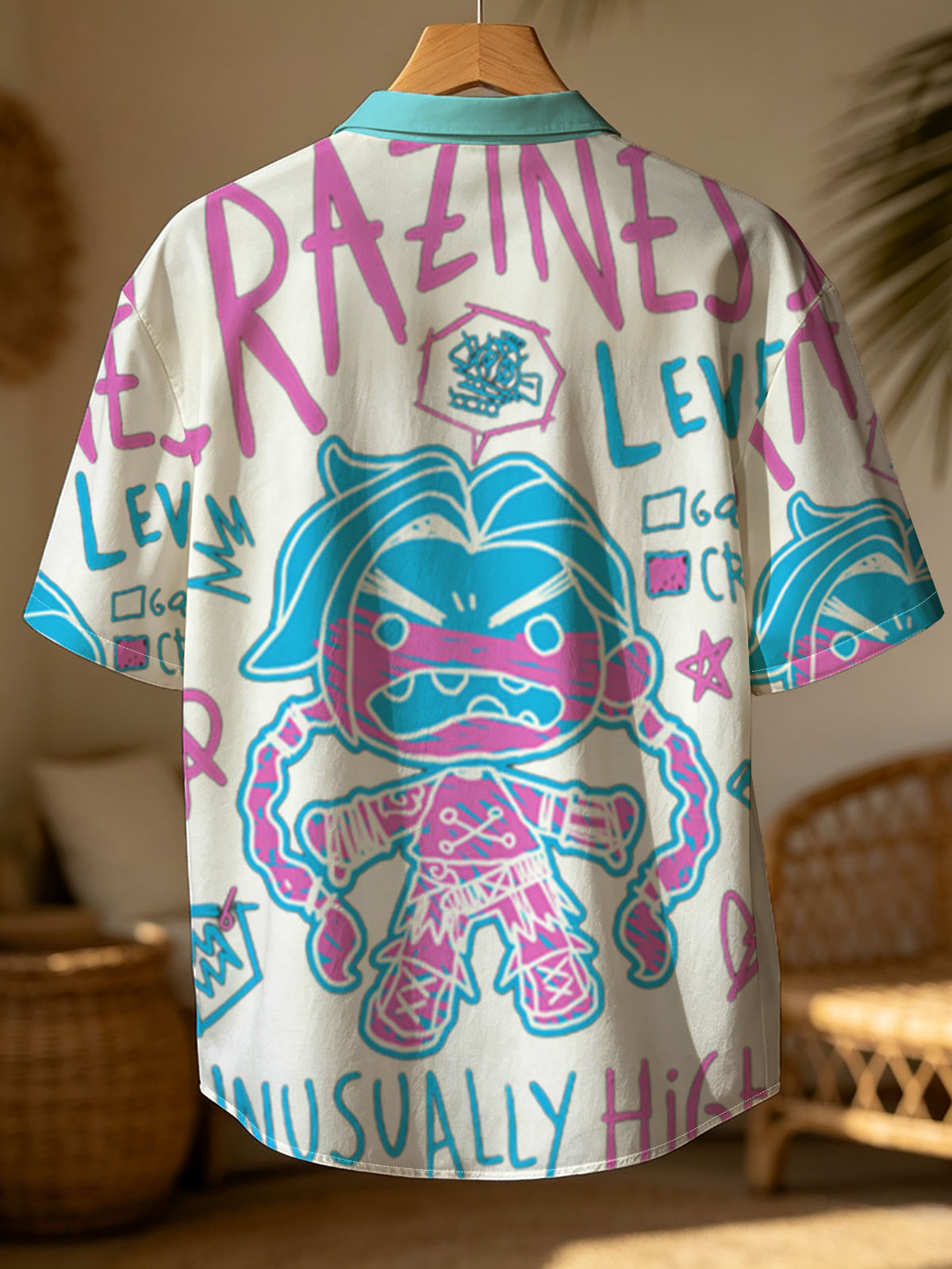 Craziness Level: Unusually High - Animated Character with Blue Hair and Pink Stripes -  Shirt