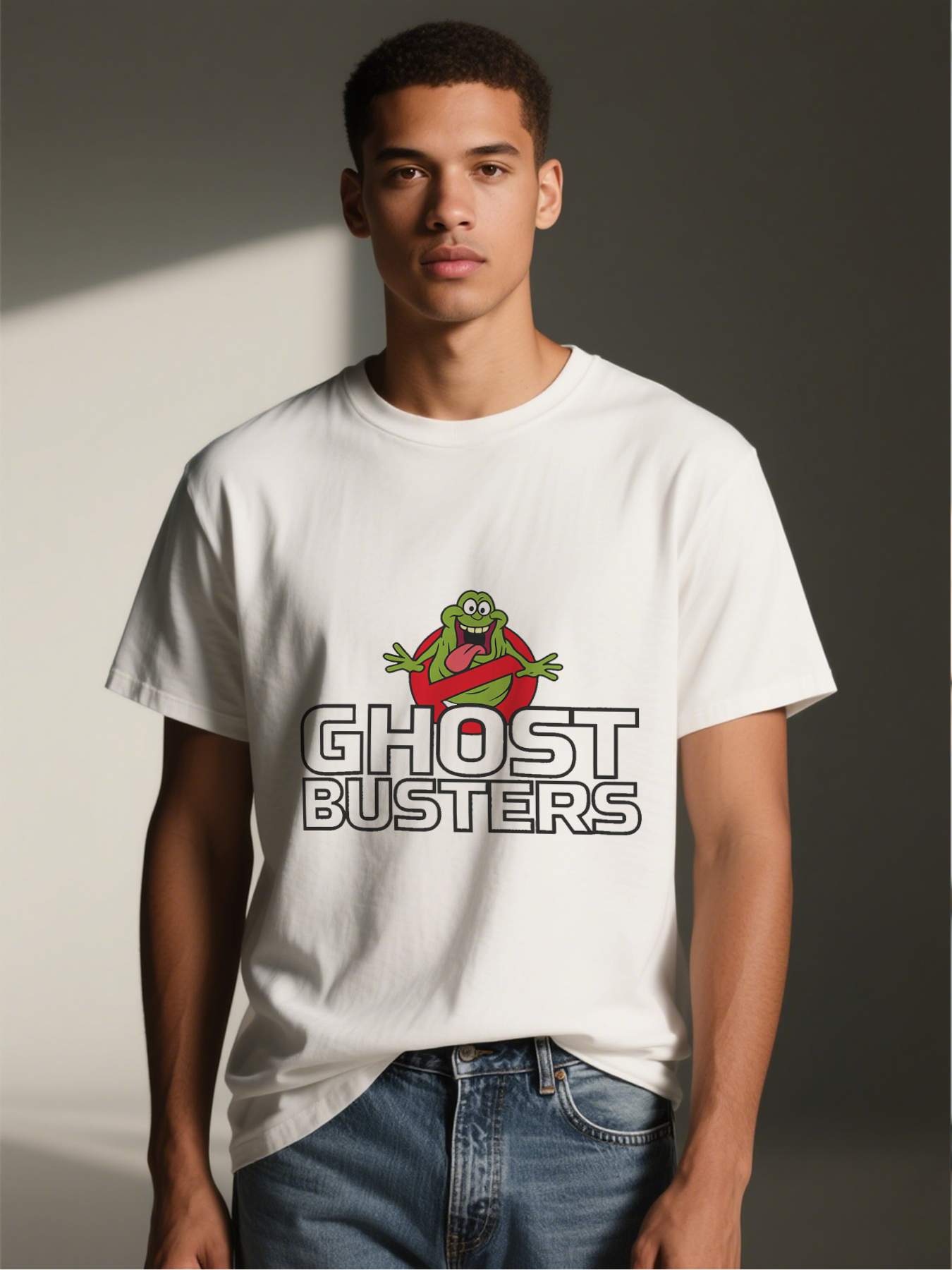 Men's Ghostbusters Slimer Print T-Shirt Funny Cartoon Character Design Casual Round Neck Lightweight Breathable Summer Short Sleeve Tee for Fans and Everyday Wear