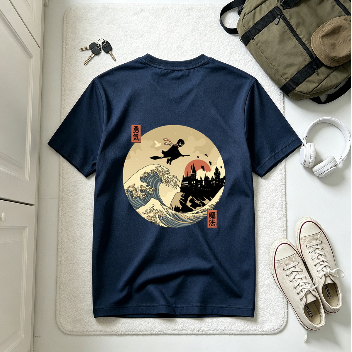 Harry Potter and Hogwarts in a Japanese Wave Style - Tee