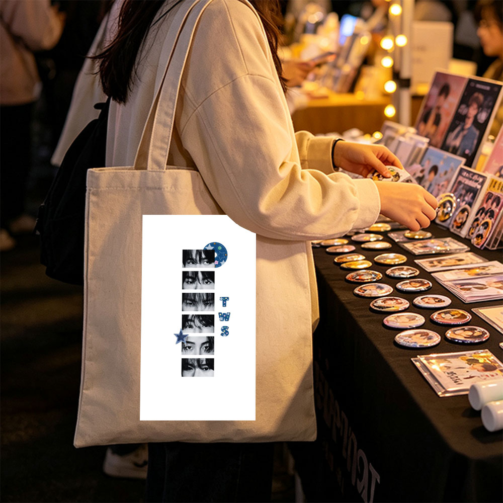 TWS Eyes Close-Up Collage with Star and CD Design - Canvas tote bags
