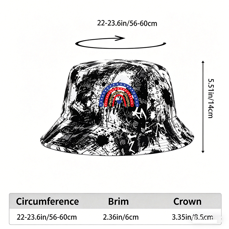 Unisex Classic Graffiti Bucket Hat with Rainbow Leopard Print and Stars Design | Casual Outdoor Sun Protection Hat for Men Women | Perfect for Beach Travel Festival Wear