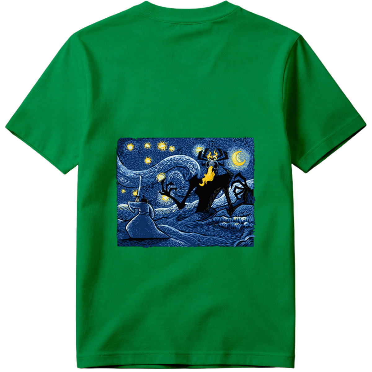 Samurai and Spider Demon in Starry Night - Tee