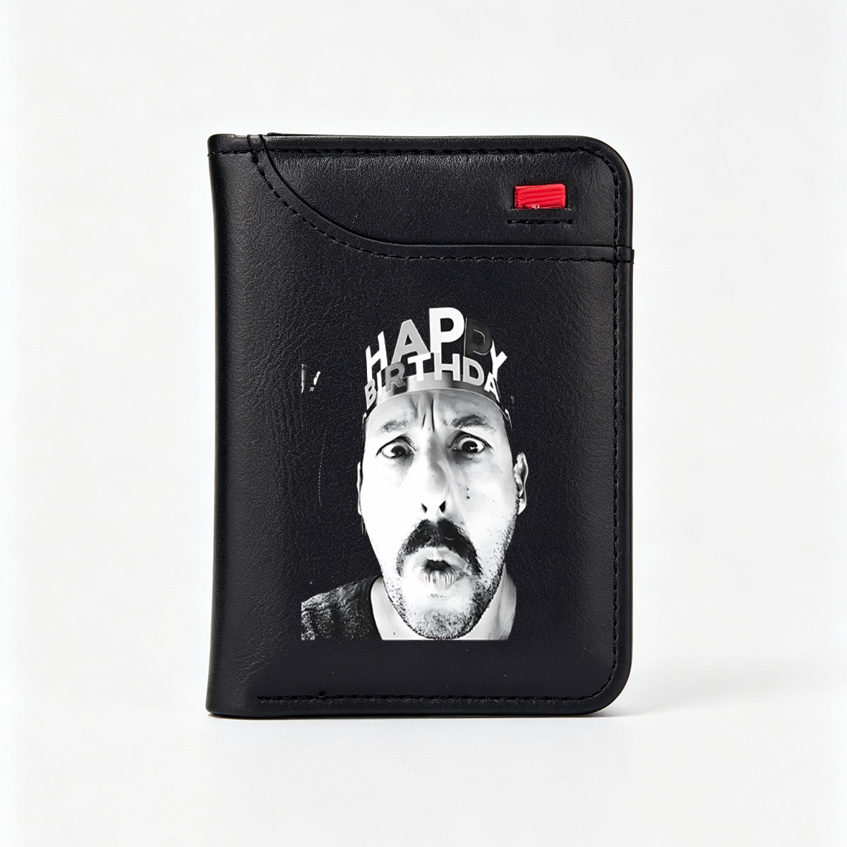Man Wearing Happy Birthday Hat Making Surprised Face - Vertical Style Wallet
