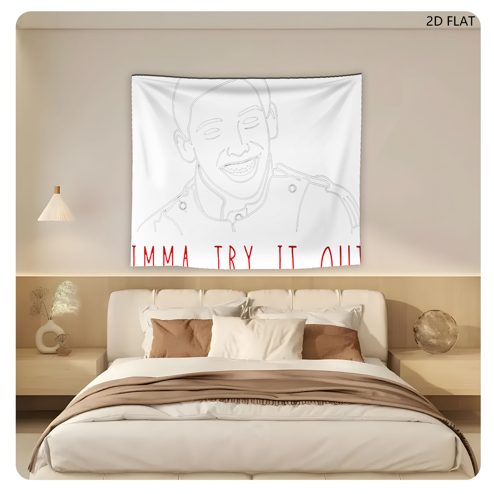 Imma Try It Out - Line Art Portrait of a Smiling Man - Tapestry