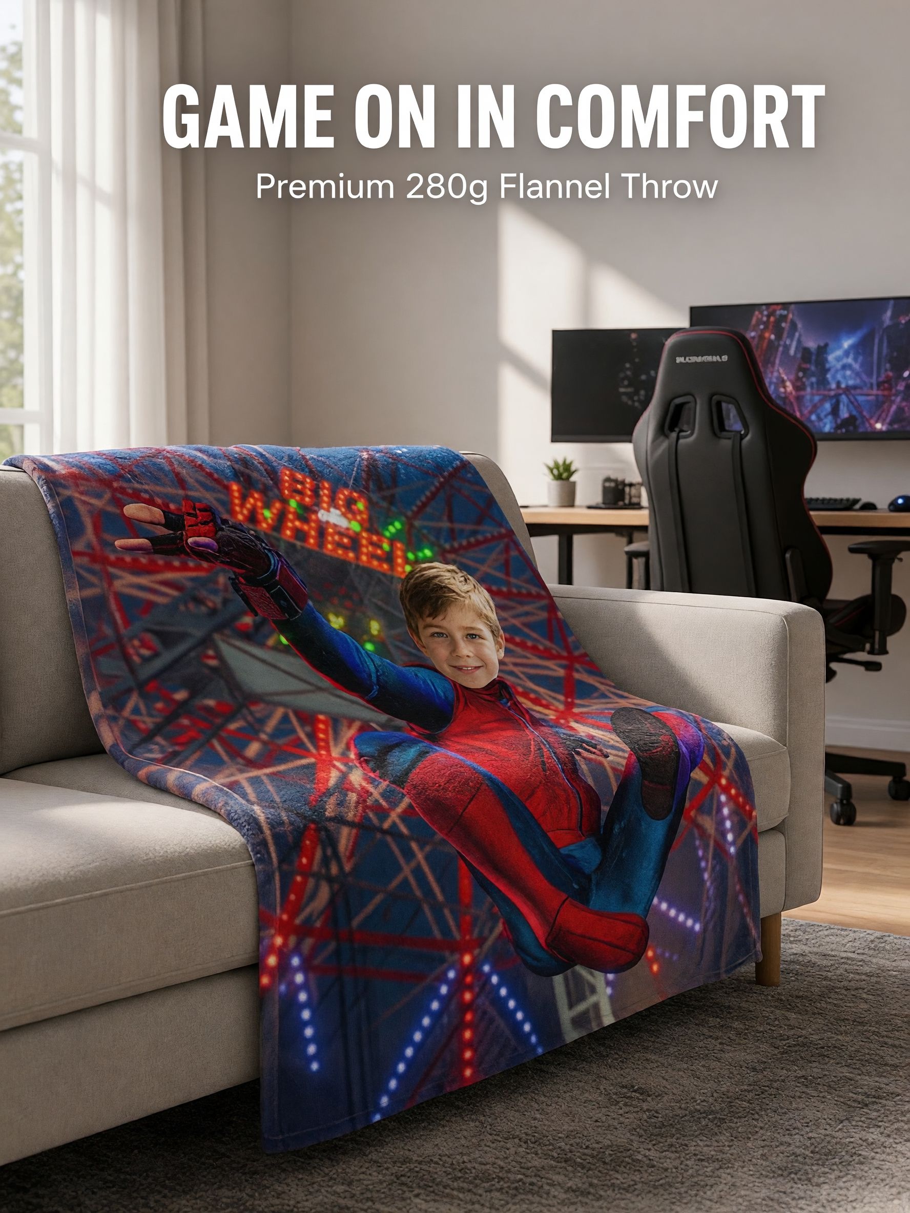Custom Superhero Face Photo Blanket, Personalized Ultra Soft Flannel Fleece Throw, Ideal Cozy Gift