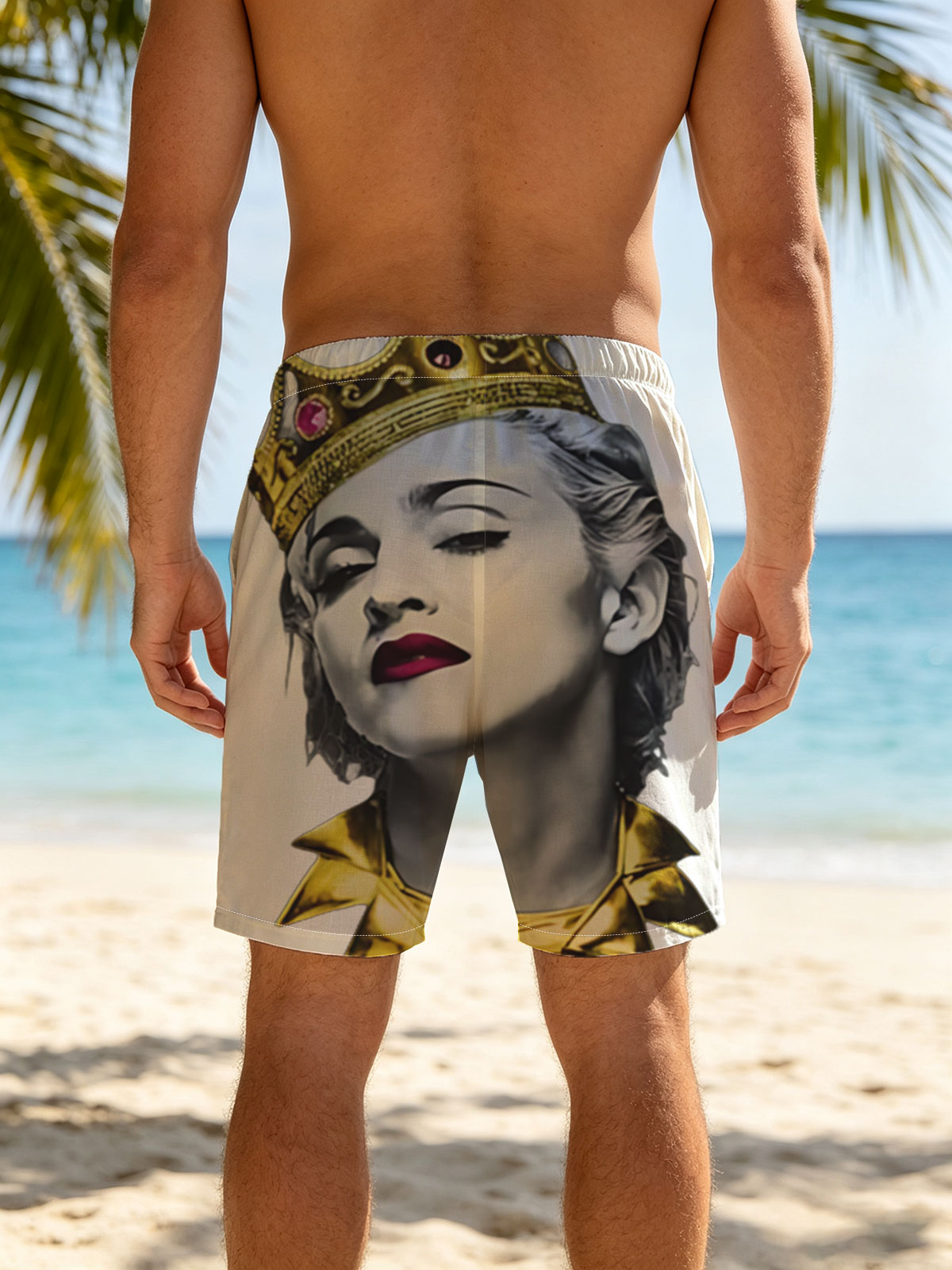 Madonna as Queen: Golden Crown and Regal Attire -  Beach shorts