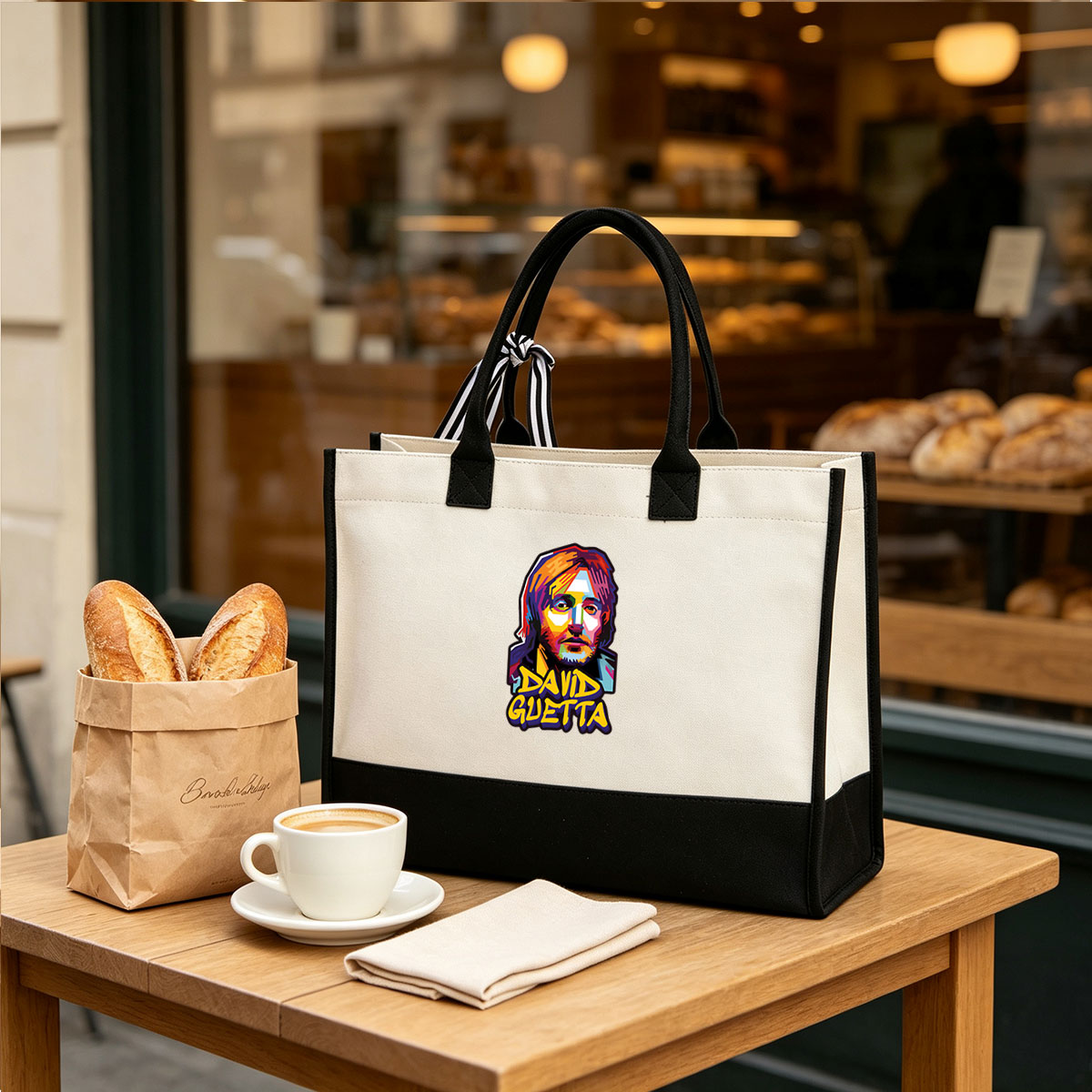 David Guetta Pop Art Portrait - Canvas patchwork gift tote bag