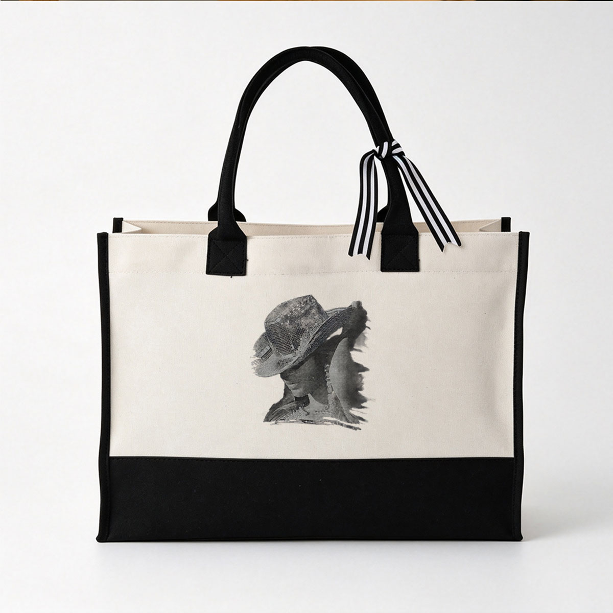 Man in Fedora Hat with Shadowed Profile - Canvas patchwork gift tote bag