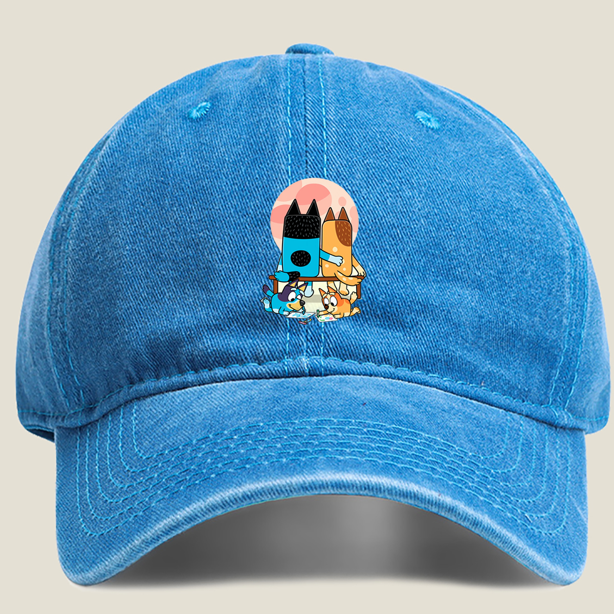 Bluey and Bingo Drawing with - Washed Denim - Baseball Cap