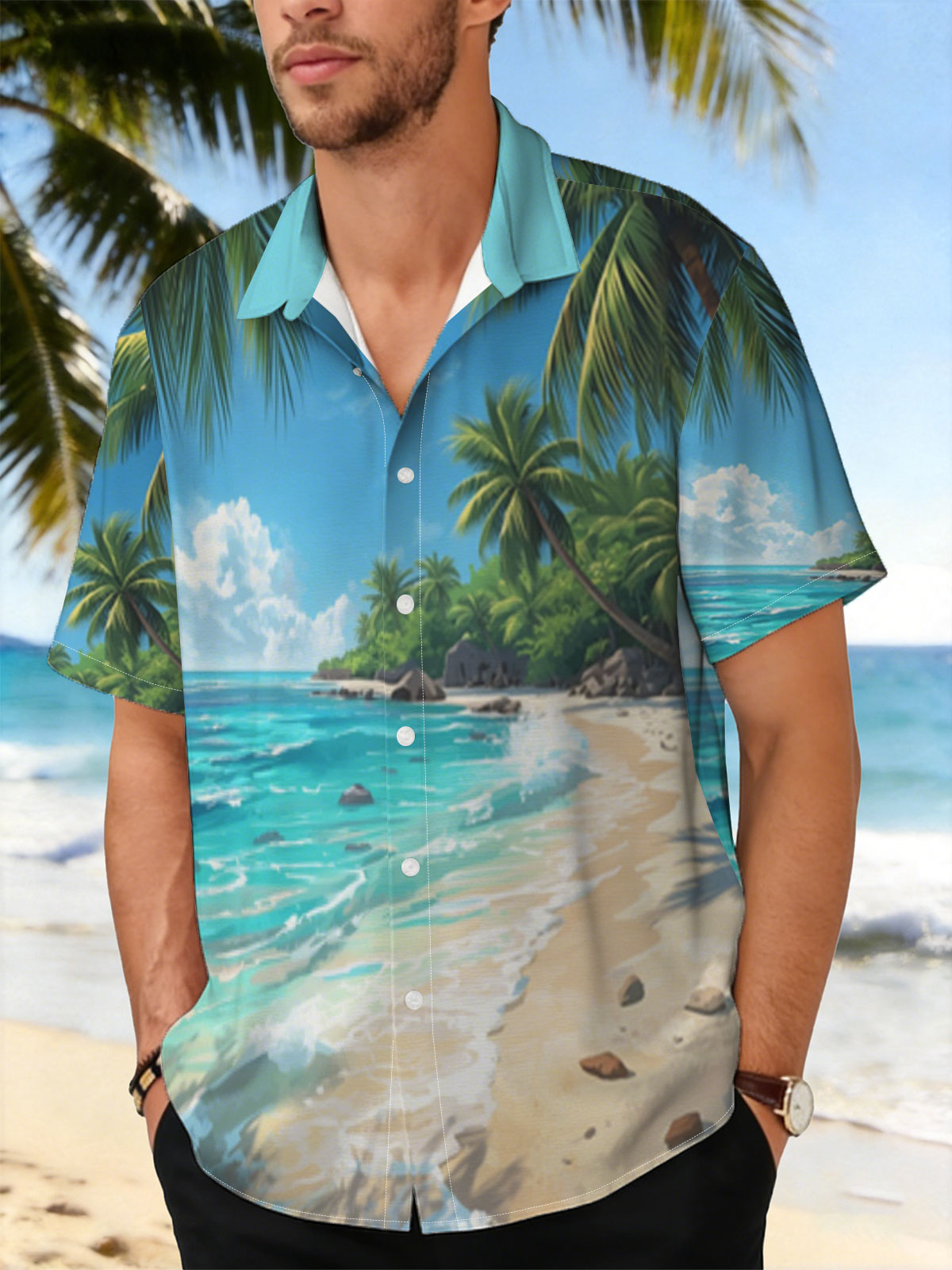 Tropical Beach with Palm Trees and Crystal Clear Water -  Shirt
