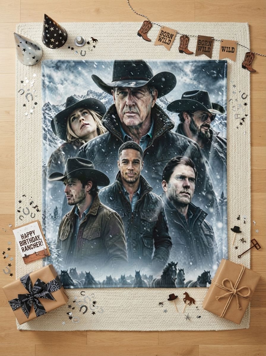 Custom Photo Face Western Cowboy Flannel Fleece Blanket Ultra Soft Lightweight Personalized Keepsake Throw Blanket for