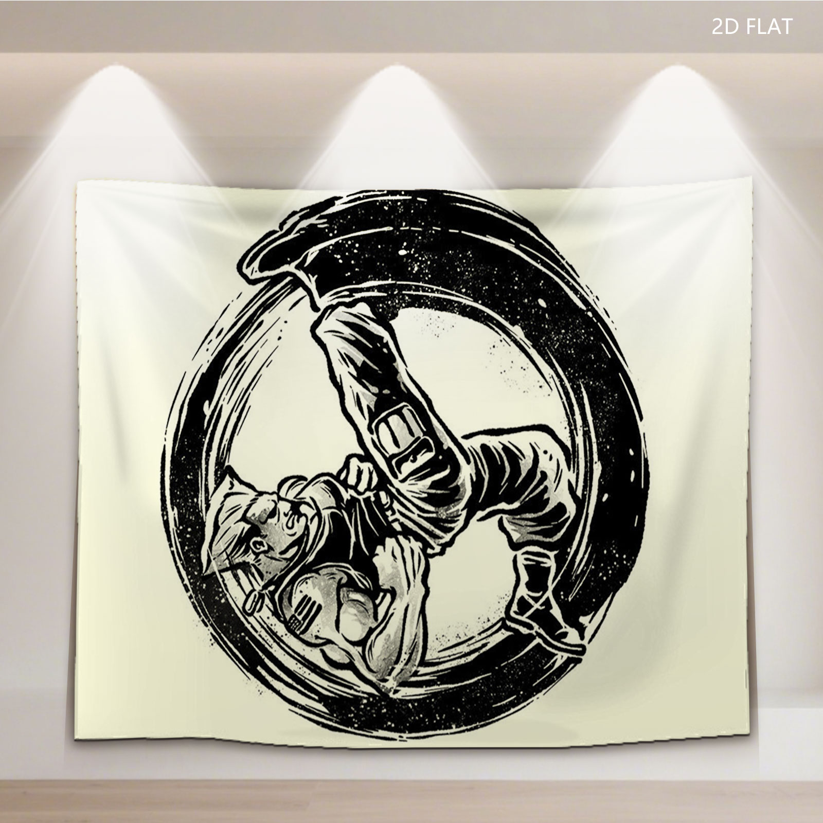 Samurai Warrior in Dynamic Combat Pose within Circular Frame - Tapestry