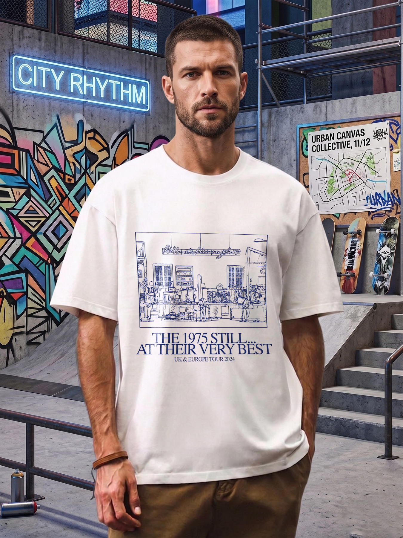 Men's Printed T-Shirt The 1975 Still at Their Very Best UK & Europe Tour 2024 Band Concert Graphic Casual Round Neck Summer Lightweight Breathable Short Sleeve Tee for Music Fans and Rock Enthusiasts