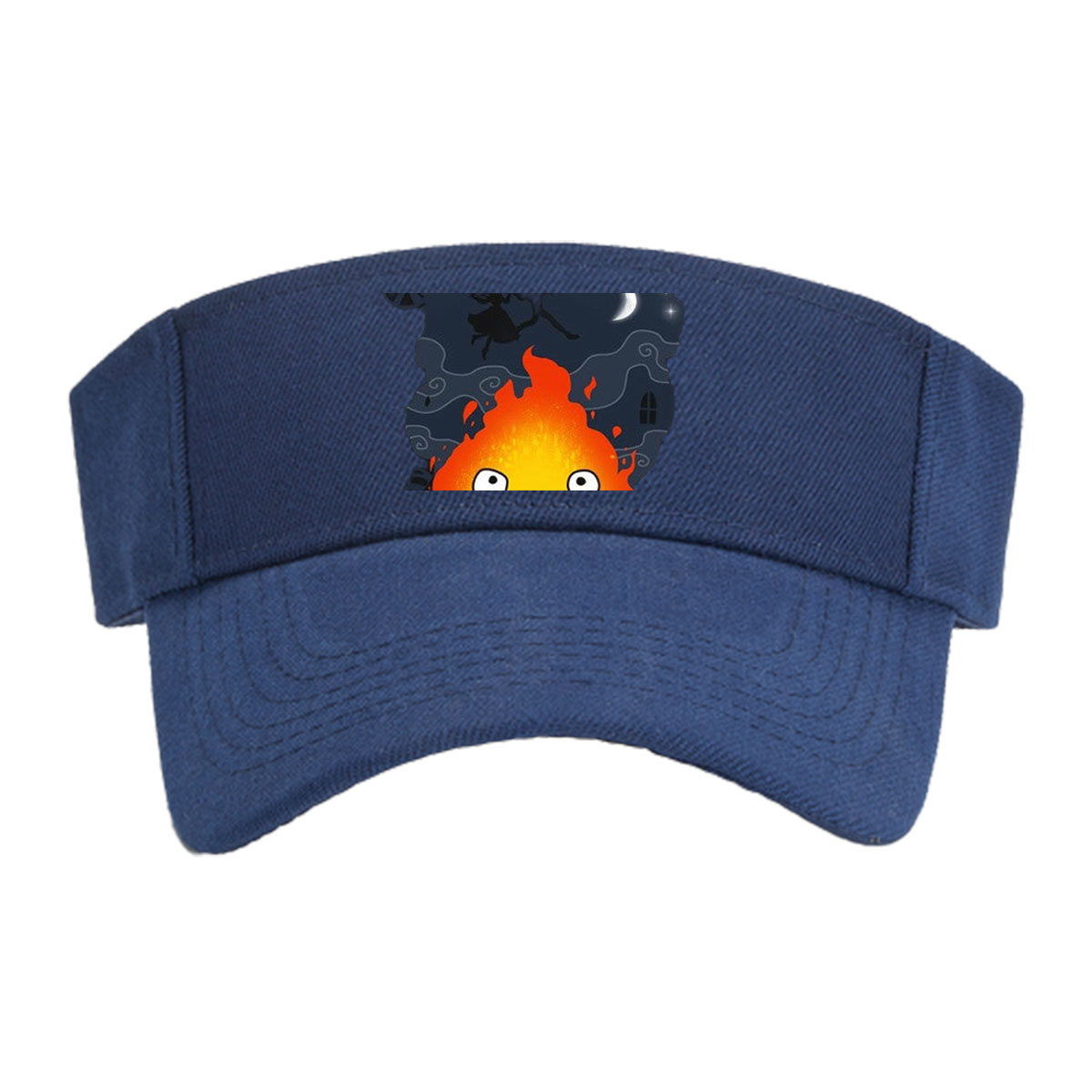Cute Flame Character with Night Sky and Witch Silhouette Background -  Visor cap