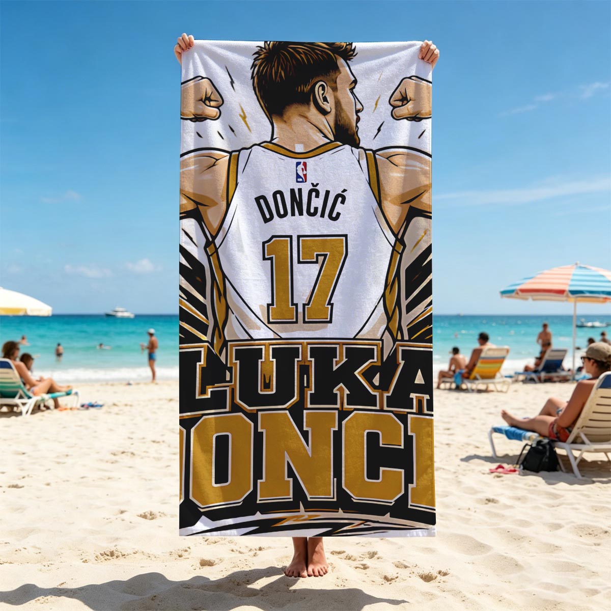 Luka Doncic NBA Player Jersey Artwork - Beach towels