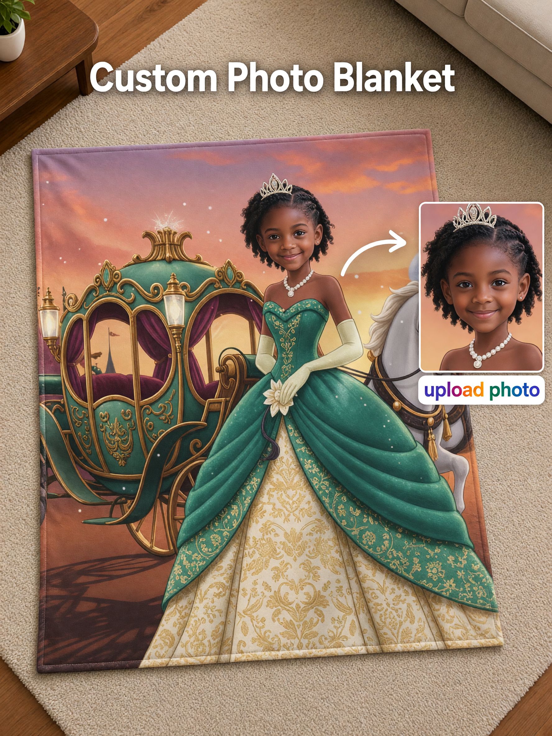 Personalized Princess Photo Blanket Custom Face Flannel Fleece Throw Ultra Soft Bed Quilt Ideal Personalized Gift