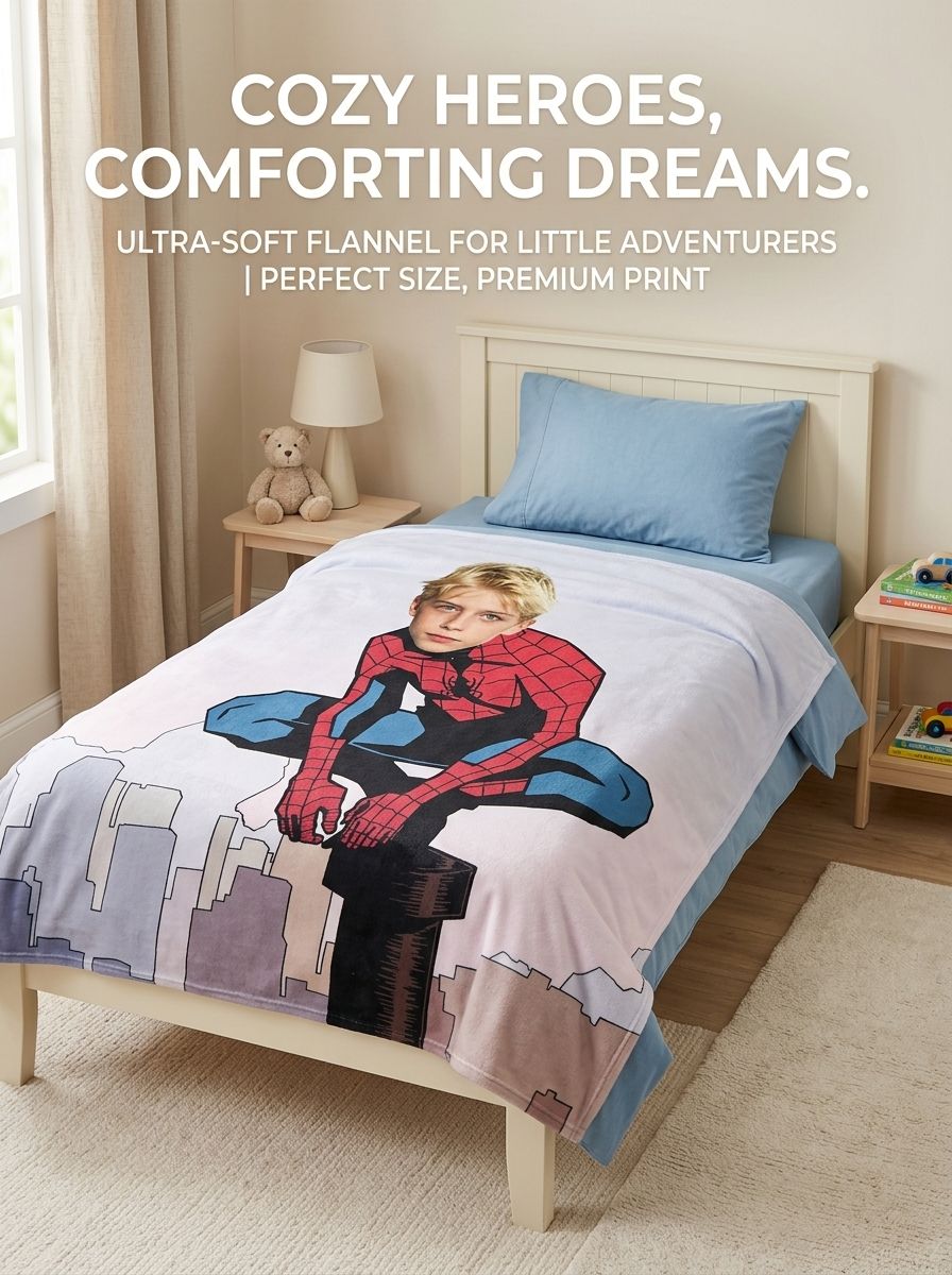 Custom Photo Face Superhero Flannel Blanket, Personalized Soft Fleece Throw for Kids and Adults, Cozy Bed Couch Gift