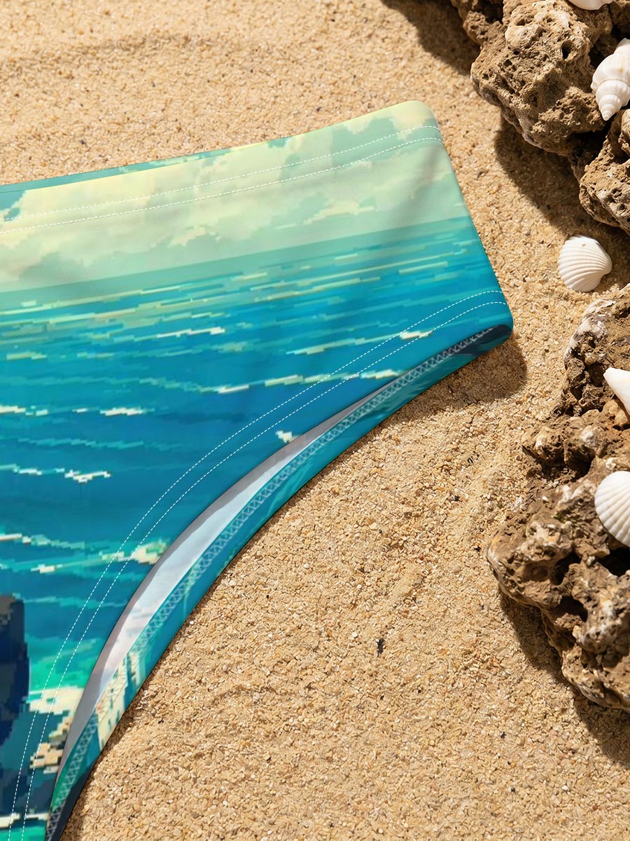 Coastal Landscape with Rocky Shore and Sailboat -  Men's swim trunks