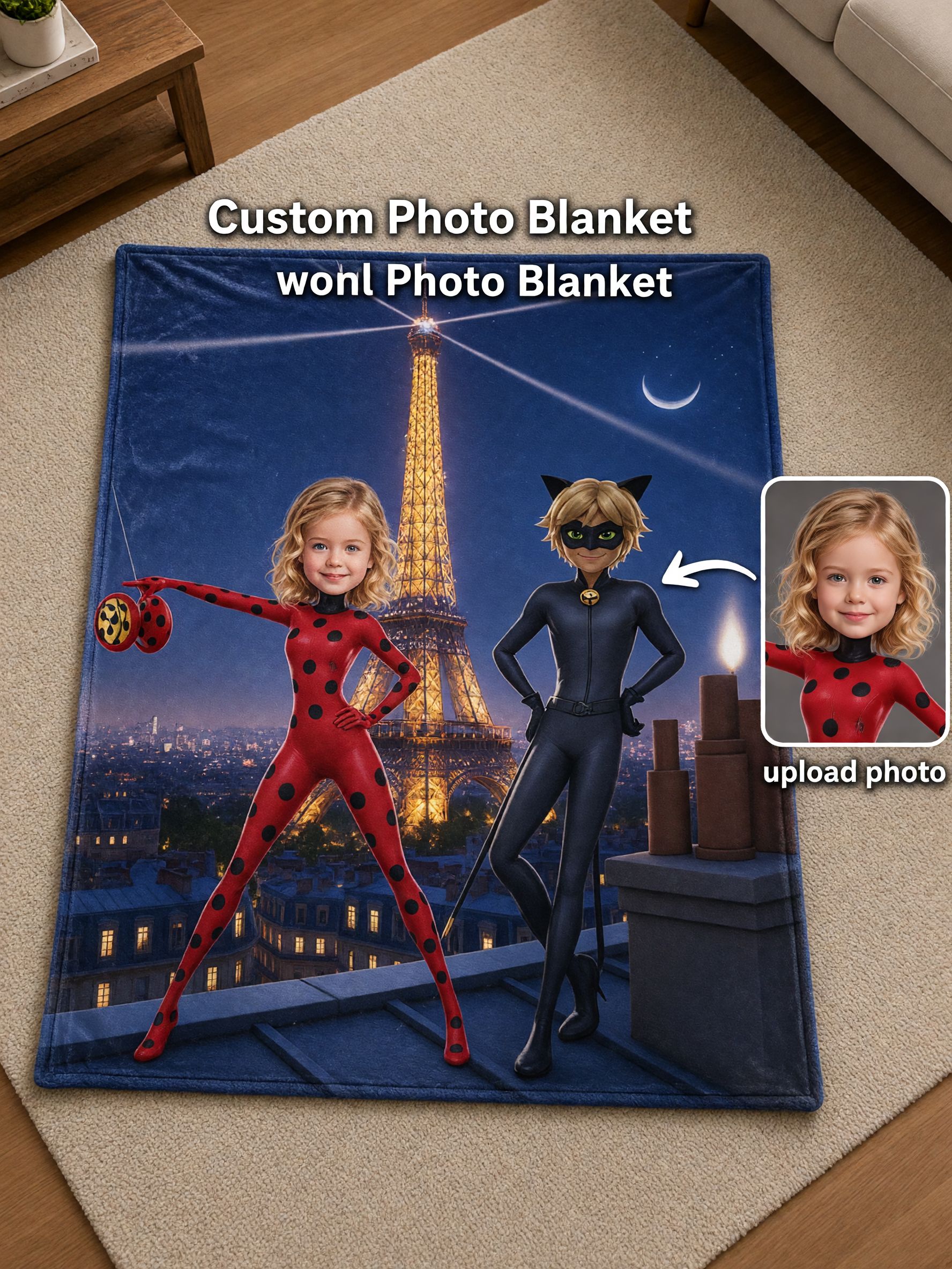 Custom Photo Superhero Fleece Blanket, Personalized Paris Avatar Soft Throw for Couch Bed, Ideal Cozy Keepsake Gift