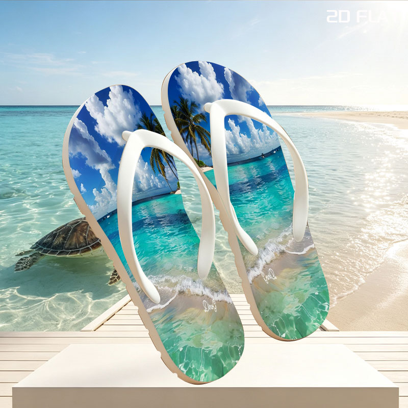 Crystal Clear Waters and Palm Trees Under a Blue Sky -  flip-flops