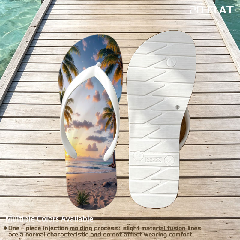 Tropical Sunset Beach with Palm Trees and Calm Ocean -  flip-flops